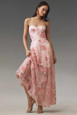 Dress The Population Connor Strapless Sweetheart 3D Floral Chiffon Dress | Anthropologie (US)