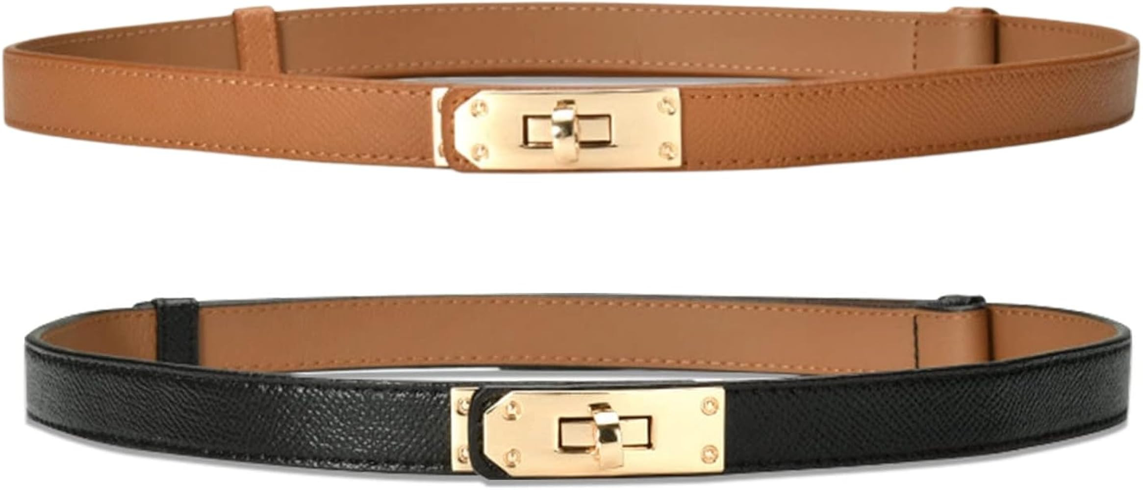 FYHSM 2 Pack Women Skinny Leather Belt Alloy Turn Lock Adjustable Fashion Belts Thin Waist Belt F... | Amazon (CA)