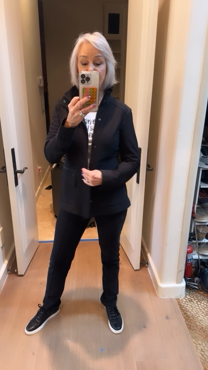 Travel style wearing Chico’s Zenergy Neema zip anorak with roll up sleeves and zippers. Choose pants by fabrics depending on weight. In the winter I like these stretch knit pants. 

#LTKtravel #LTKstyletip #LTKover40