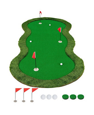 5 x 10 Feet Golf Practice Putting Green Mat with 3 Holes and Golf Balls for Home Office Backyard | Macy's