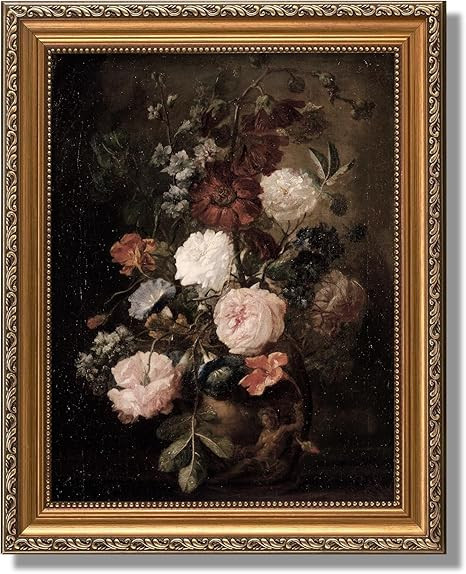 ASTRDECOR Framed Vintage Floral Wall Art, Moody Dark Flower Print, Antique Botanical Oil Painting... | Amazon (US)