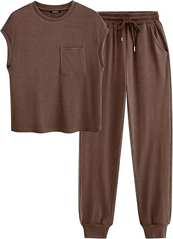 BTFBM Women's Two Piece Tracksuit Outfits Summer Short Sleeve Tops Long Pants Jogger Lounge Match... | Amazon (US)