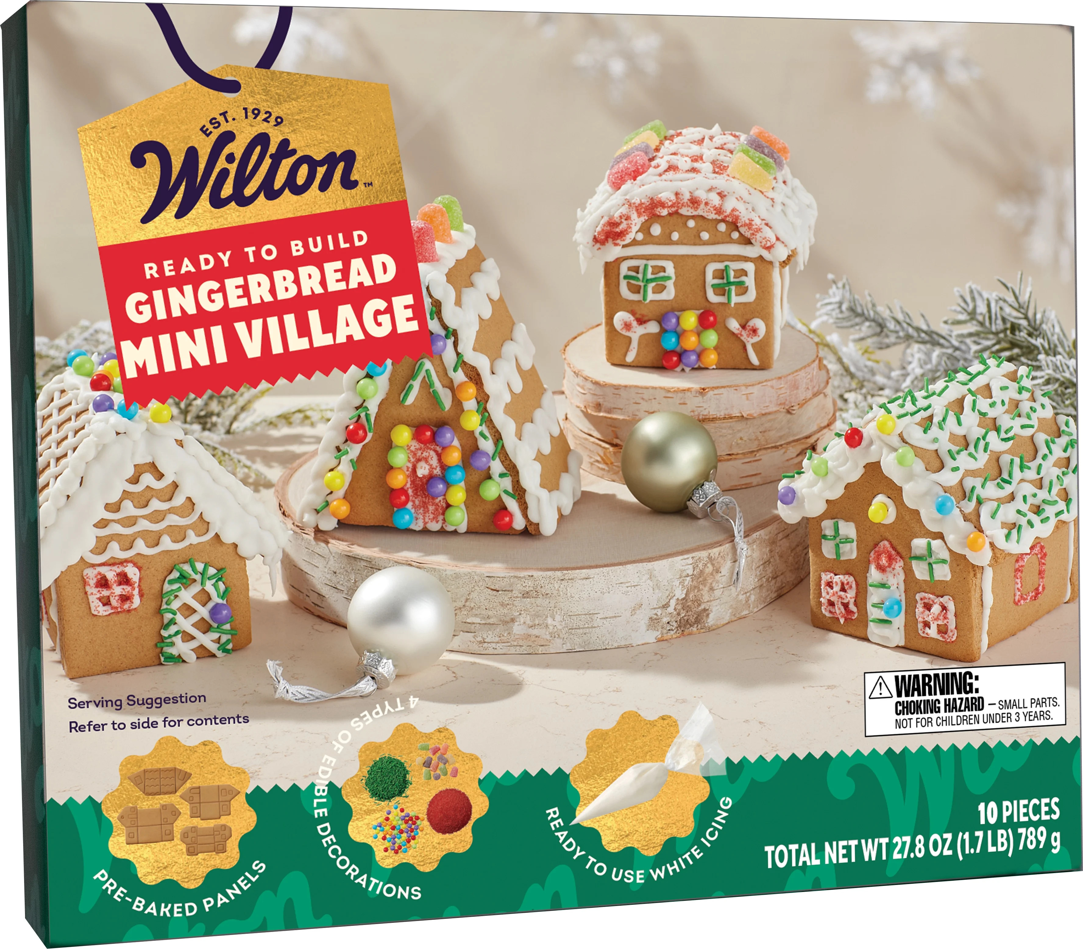 New Wilton Christmas Gingerbread Mini Village, 10 - Piece Set, 27.8 oz, Shelf-Stable, Baked | Walmart (US)