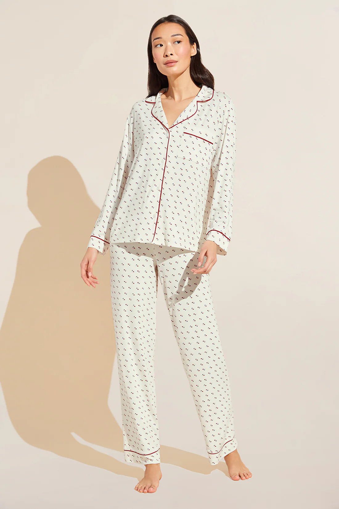 Gisele Printed TENCEL™ Modal Long PJ Set - Triple Heart/Haute Red | Eberjey