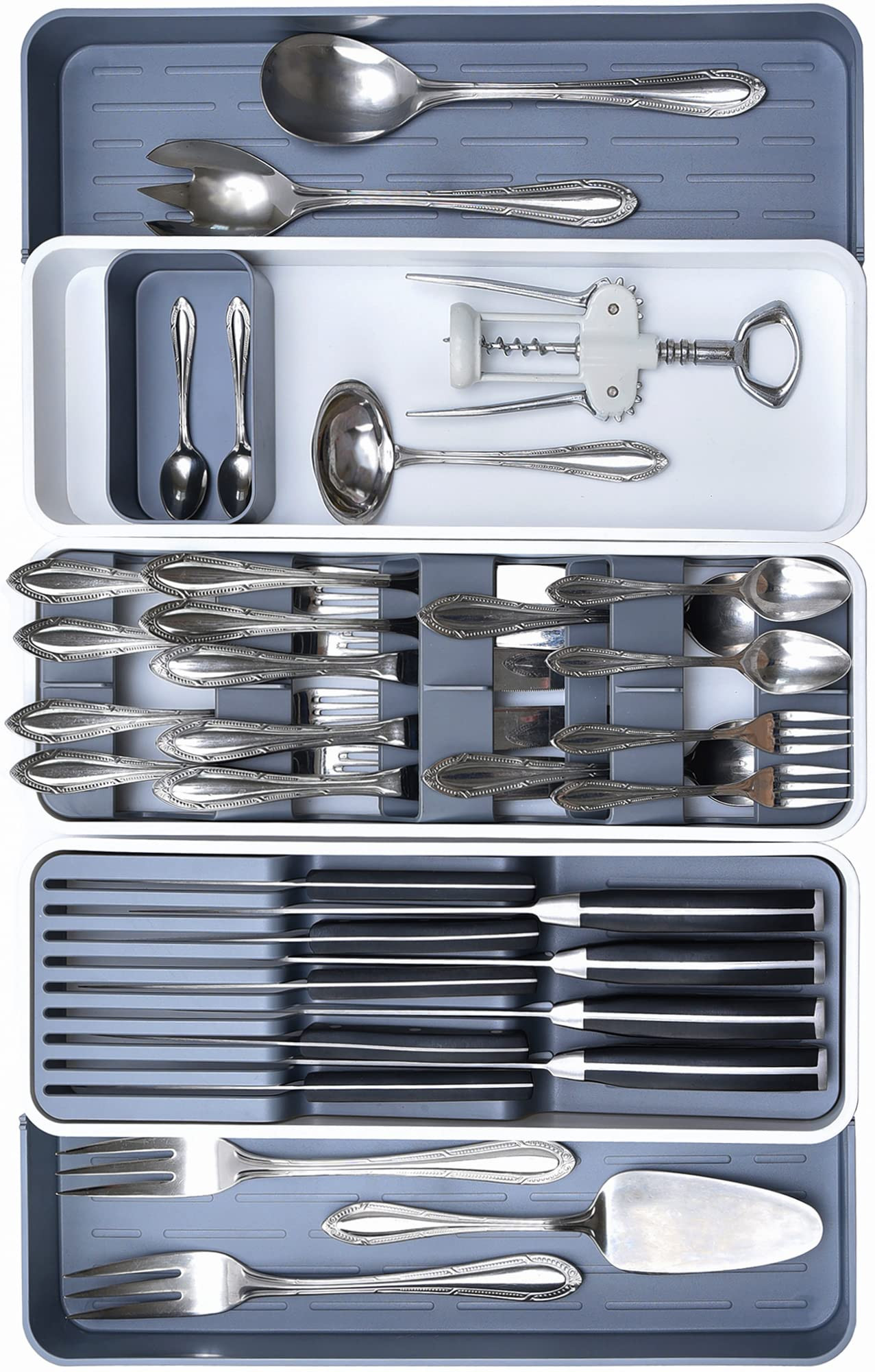 OMAIA Kitchen Drawer Organizer, 2-Tier Knife Holder - Expandable Cutlery Tray for Silverware, Flatwa | Amazon (US)