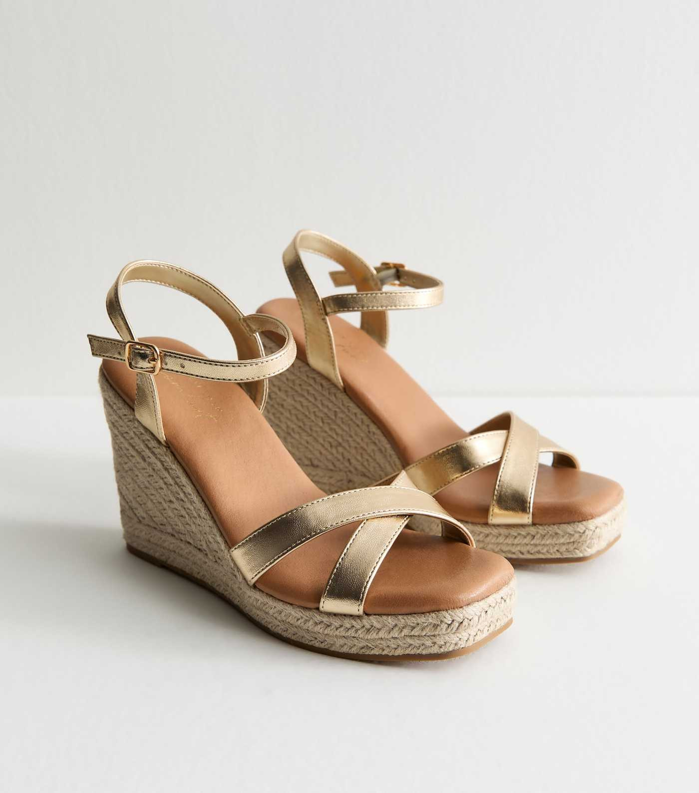 Gold Faux Leather Wedge Sandals | New Look | New Look (UK)