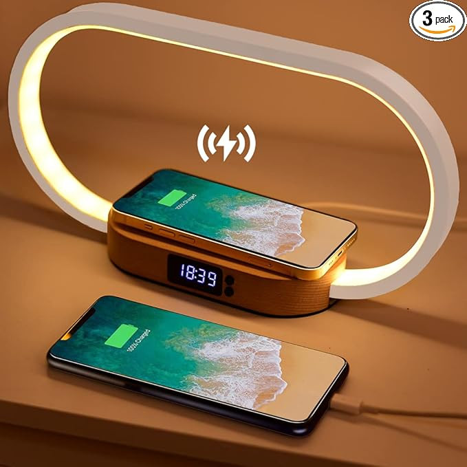 Donewin Bedside Lamp with Clock, USB Port, 15W Fast Wireless Charger, Touch Table Lamps for Night... | Amazon (US)