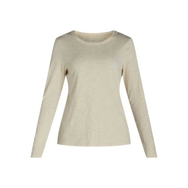 Time and Tru Women's Cotton Crewneck Tee with Long Sleeves, Single and 3 Pack, Sizes XS-XXXL | Walmart (US)