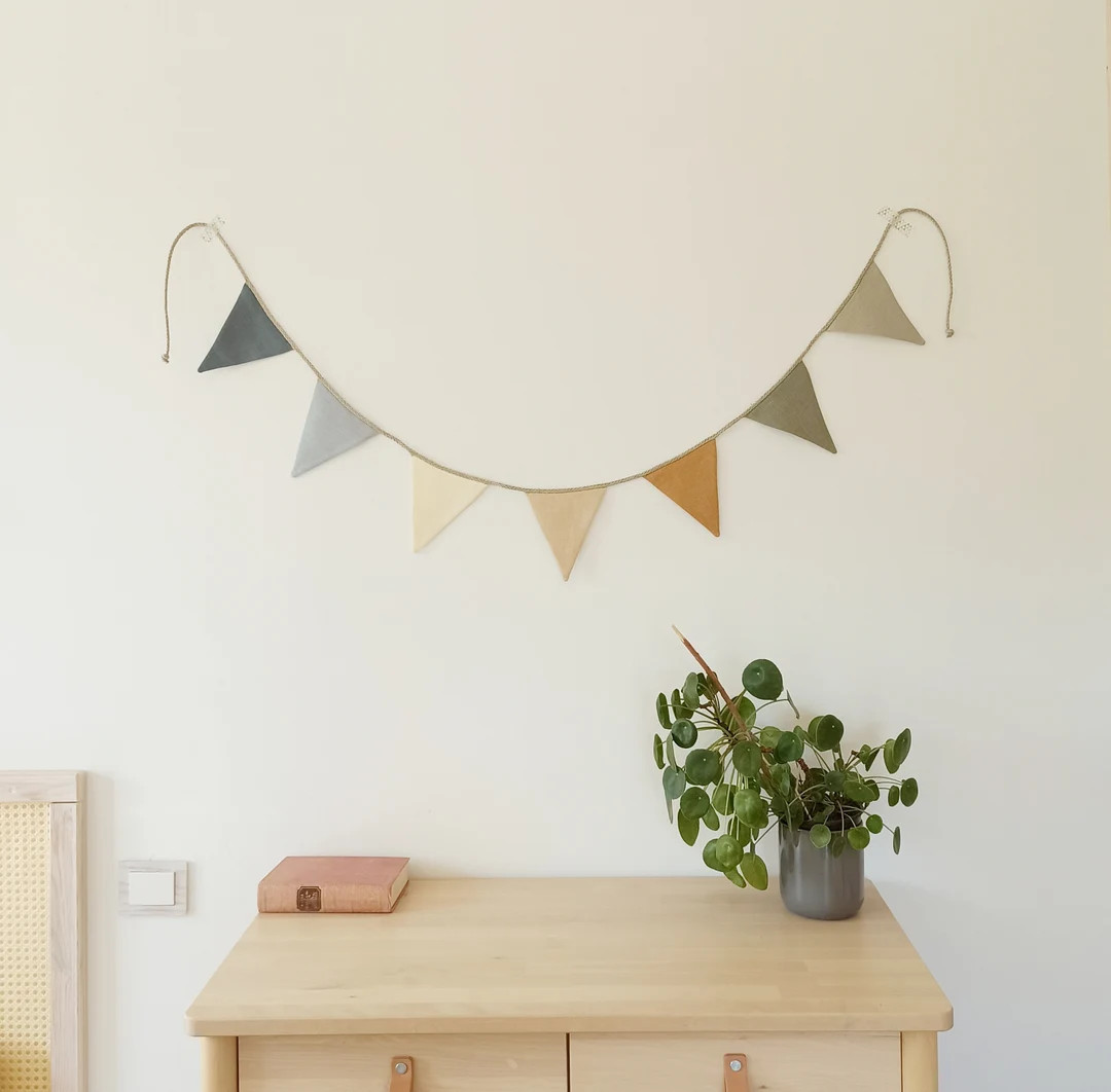 Pastel Linen Bunting Banner - Etsy | Etsy (US)