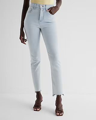 Super High Waisted Light Wash Raw Hem '90s Slim Jeans | Express