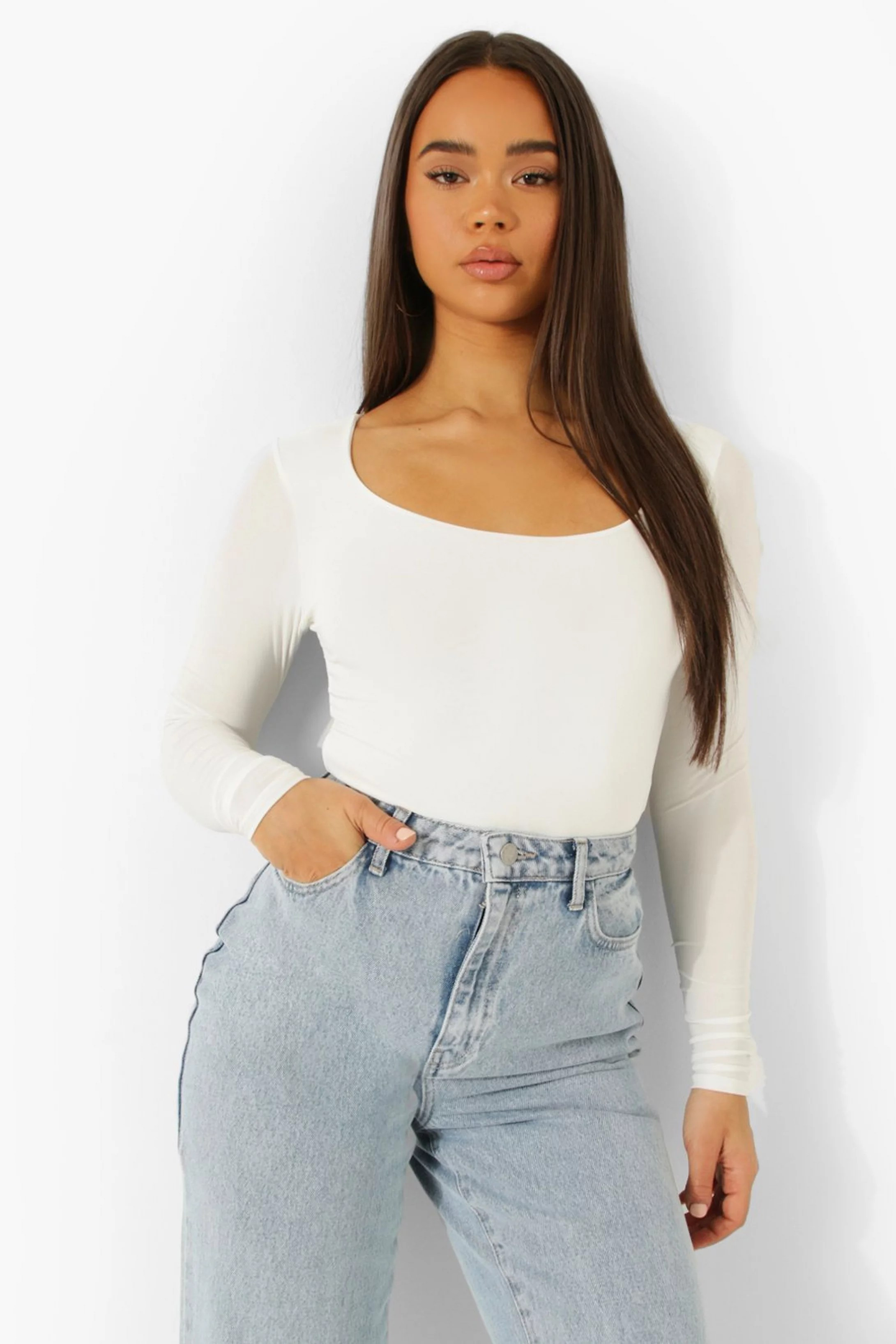 Double layer scoop neck bodysuit | Boohoo.com (US & CA)