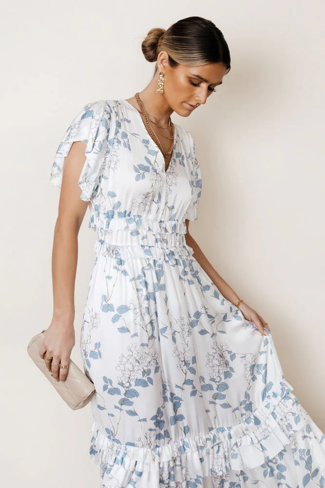 Willa Ruffle Dress in Blue Floral - böhme | Böhme US