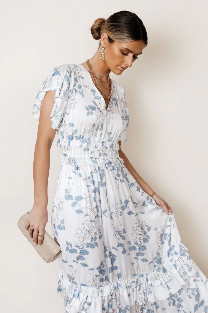 Willa Ruffle Dress in Blue Floral - böhme | Bohme