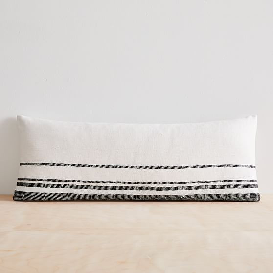 Cotton Silk Stripe Lumbar Pillow Cover, 14""x36"", Stone White | West Elm (US)