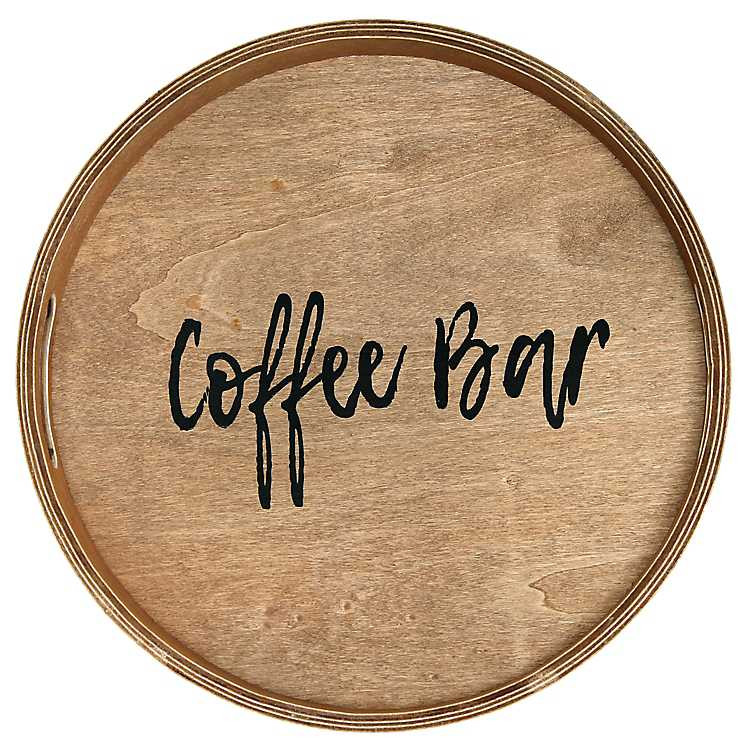 New! Round Brown Wood Coffee Bar Tray | Kirkland's Home