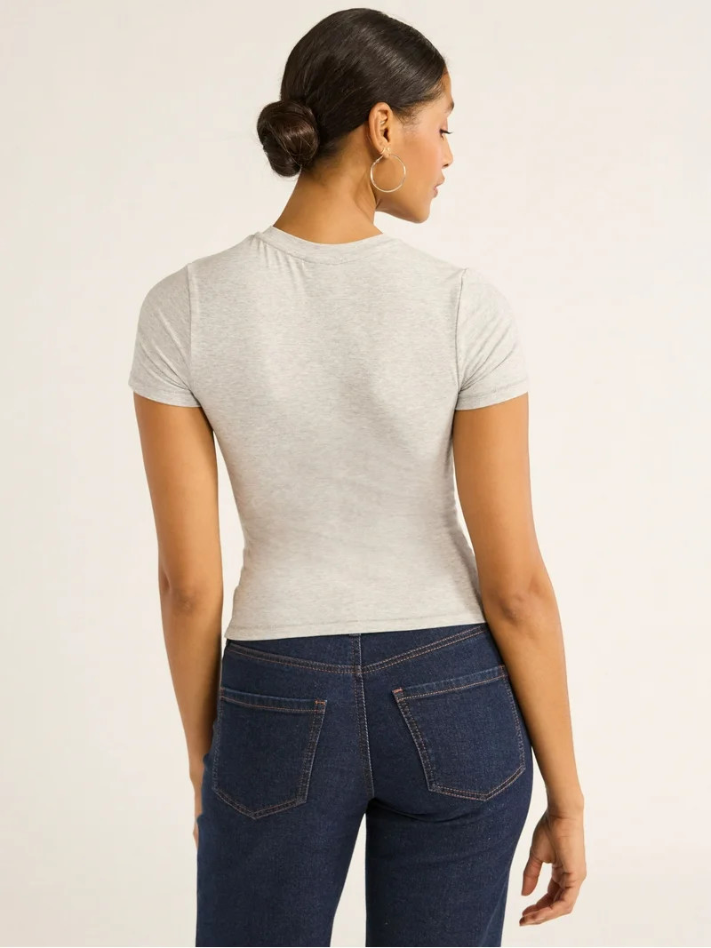 Scoop Women’s Stretch Cotton Blend Baby Tee with Short Sleeves, XS-XXL | Walmart (US)