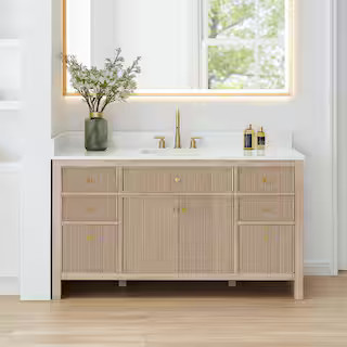 Altair Cerrito 60 in. Single Sink Freestanding Nature Oak Bath Vanity with Grain White Engineered... | The Home Depot