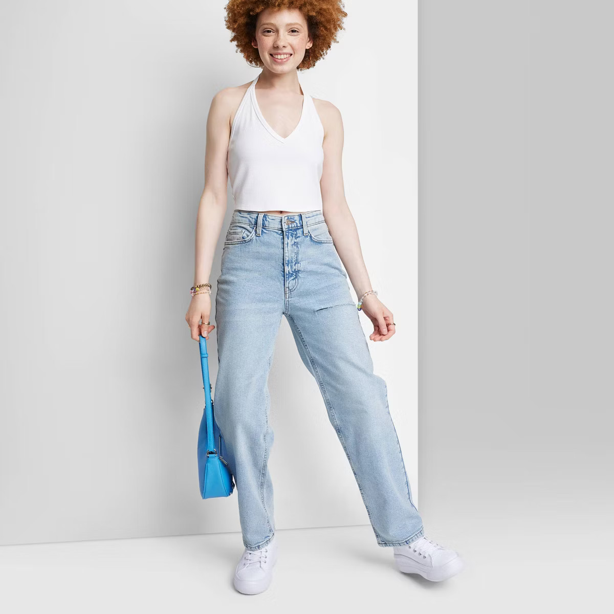 Women's Mid-Rise 90's Relaxed Slashed Straight Jeans - Wild Fable™ Light Wash | Target