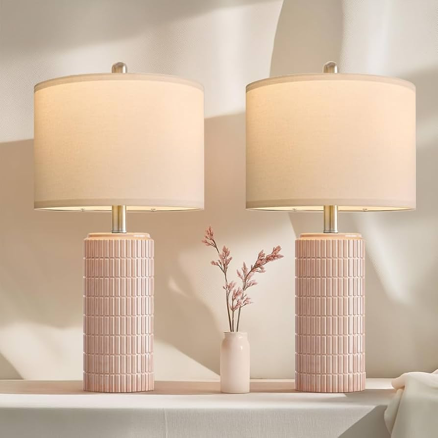 PoKat 23" Pink Ceramic Table Lamps Set of 2, Modern Bedroom Lamps for Girls Room, Bedside Lamps f... | Amazon (US)