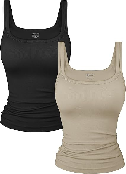 OLCHEE Womens 2PK Square Neck Tank Tops Seamless Ribbed Trendy Going Out Basic Shirts 2024 Summer... | Amazon (US)