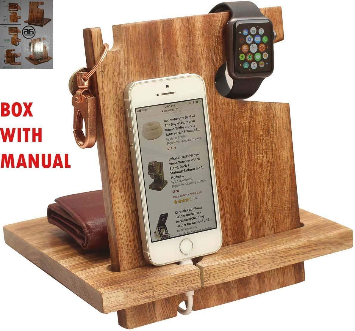 Stock Wooden Docking Station for Men - Nightstand Organizer Charging Station - Cell Phone Stand -... | Amazon (US)