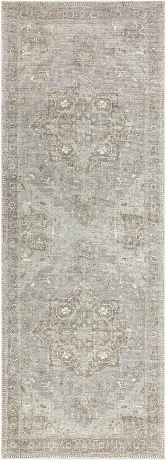 Bloom Rugs Washable Non-Slip 10 ft Runner - Beige/Gray Traditional Runner for Entryway, Hallway, ... | Amazon (US)