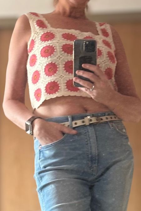 I am fixated on the “ crochet” look right now .  
This cropped tank is unique in both ,  the color and design .

I’ve paired it with some longer cropped jeans but would look great with shorts or linen pants also . 

The crochet is a tight weave and therefore not see through allowing you to wear anything you like underneath … or nothing at all 😉☀️

Happy Friday !  

Crochet tank @marshalls
Jeans @gap ( clearance)

#tank
#crochet
#denimlove
#february
#springtease
#croppedtop
#unique
#summerready
#gapclearance
#marshalls

#LTKSpringSale #LTKfindsunder50