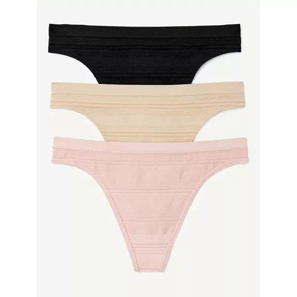 Joyspun Women's Microfiber and Lace Thong Panties, 3-Pack, Sizes XS to 3XL  