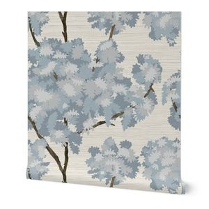 Wallpaper in Grasscloth-Ernesto Blue Trees- Agreeable Gray Wallpaper | Spoonflower
