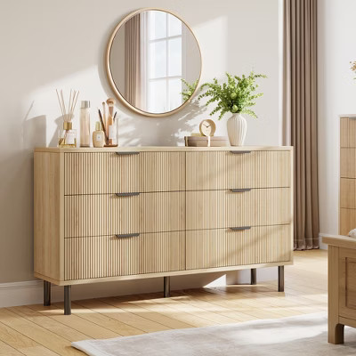 Modern fluted wooden chest of drawers - 6 wide drawers - Anti-tip design and metal legs - Elegant handles - Perfect for bedroom, living room | Target