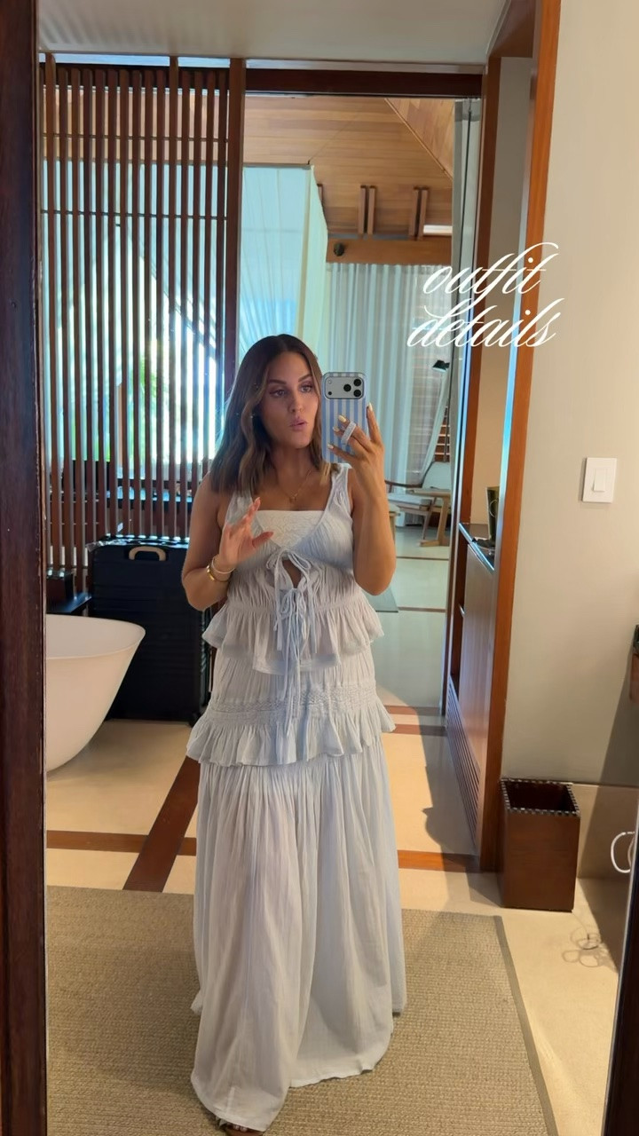 Morning ootd as we head to breakfast on the resort! 🏝️ Currently 31 weeks and wearing an xs in this pale blue set- it’s called ‘sky writing’ at Free People! I also have it in a pale yellow color, called ‘happy hopes’. Also linked the bandeau bra I’m wearing. 

It’s a super cute bump friendly outfit (I just pull the pants below my belly as I’ve gotten bigger)- or if you’re not expecting it’s also a cute outfit for vacation, concerts, events, etc! 

Babymoon || babymoon outfits || brunch outfit || bump friendly sets || maternity looks || summer sets

#LTKootd #LTKBump #LTKTravel