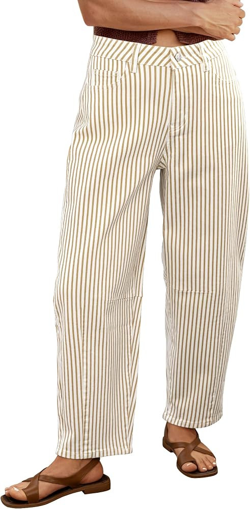 luvamia Barrel Jeans for Women Trendy Baggy Wide Leg Striped High Waisted Cropped Casual Pinstrip... | Amazon (US)