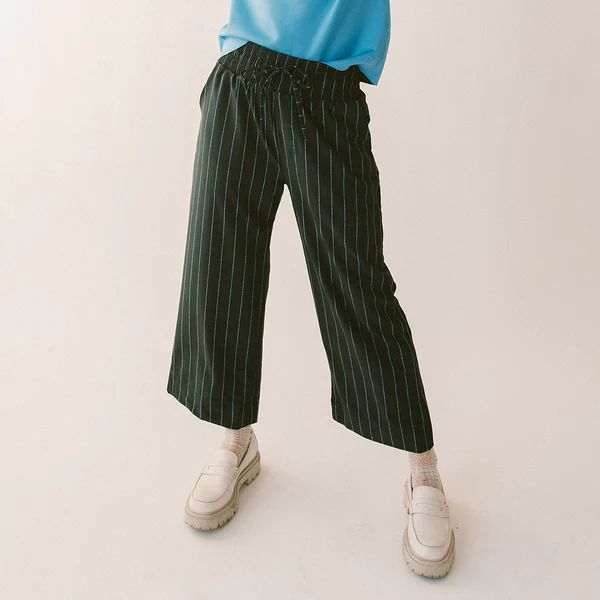 Audrey Wide Leg Pants, Navy Pinstripe | Albion Fit