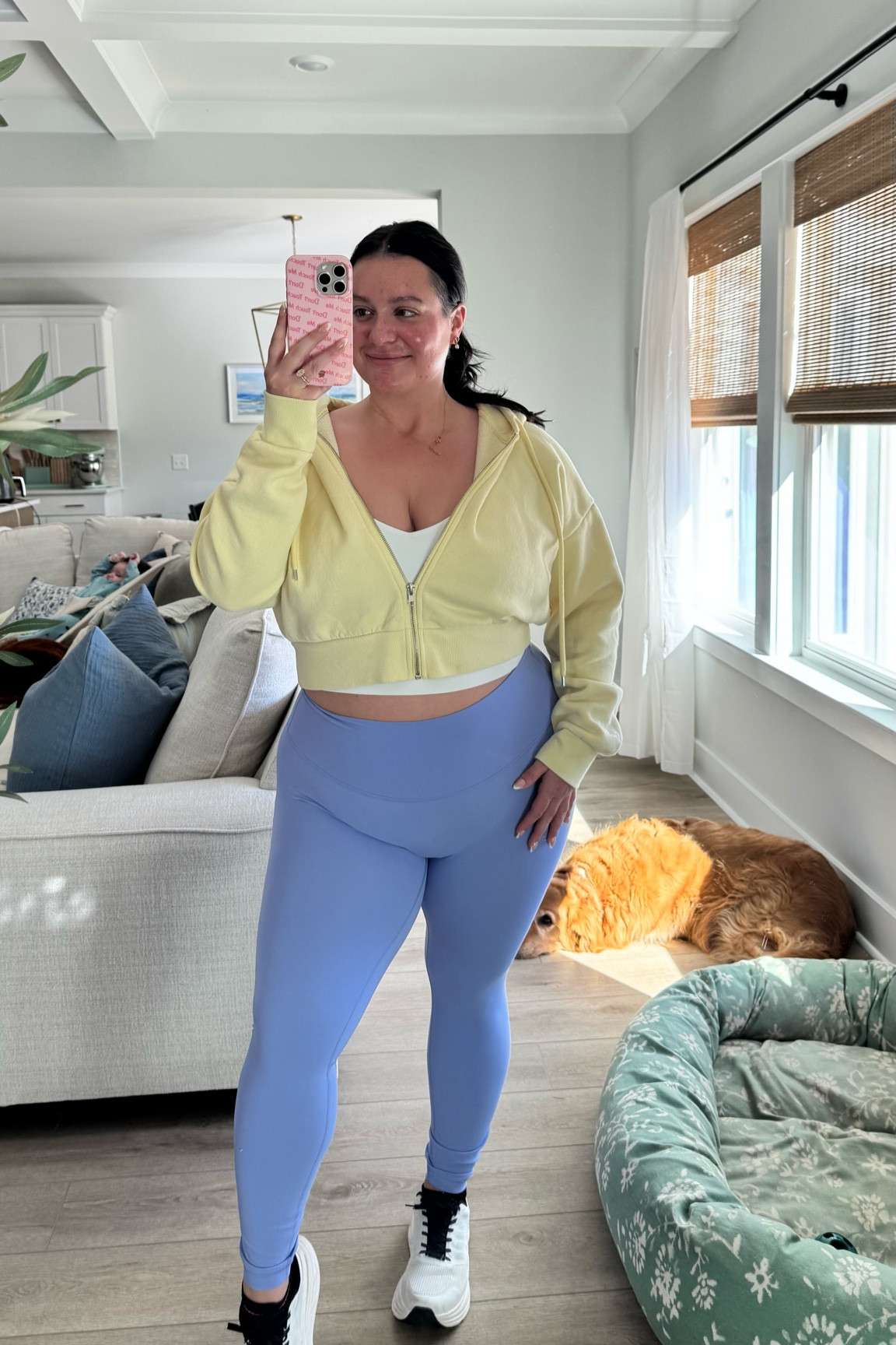 today’s postpartum walking outfit 💜💛 wearing a size 10 in the leggings, 14 in top and XL in sweatshirt! 

#LTKootd #LTKmomlife #LTKMidsize