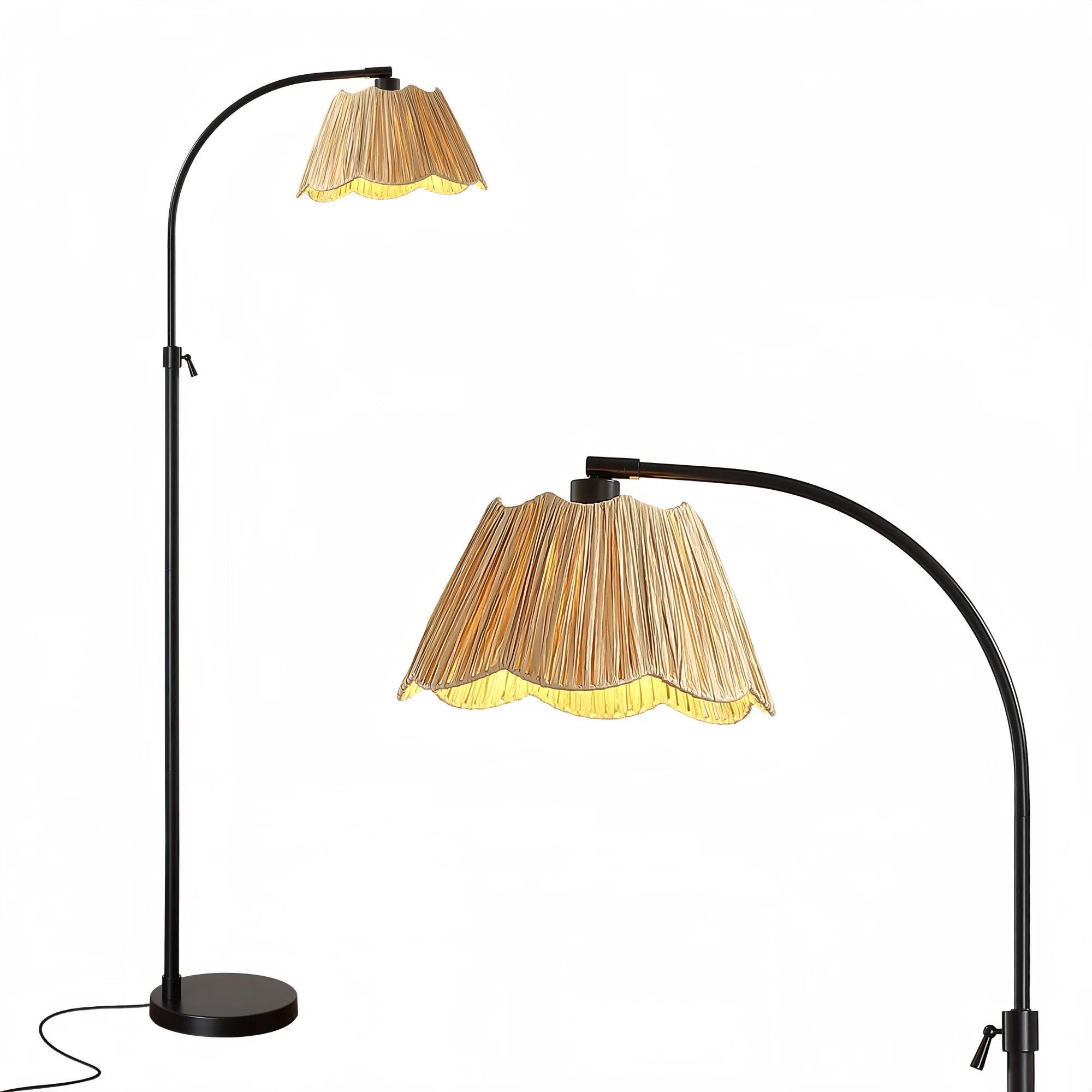 RORIA Adjustable Arc Floor Lamp with Paper-Woven Shade, Black Metal Standing Lamp with Foot Switc... | Walmart (US)