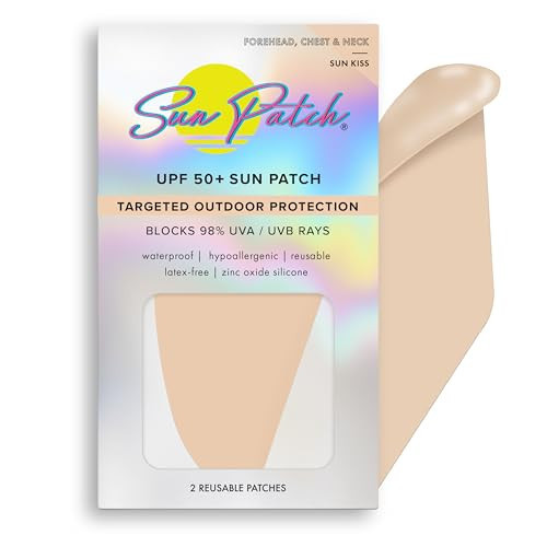 Sun Patch Reusable Forehead and Neck Sunblock Patches - 100% Silicone Sunscreen for UV Protection, Face Stickers With UPF 50 - 1 Pack/2 Patches, Sunkiss (Nude) for Golf, Surf, Swim, Ski | Amazon (US)