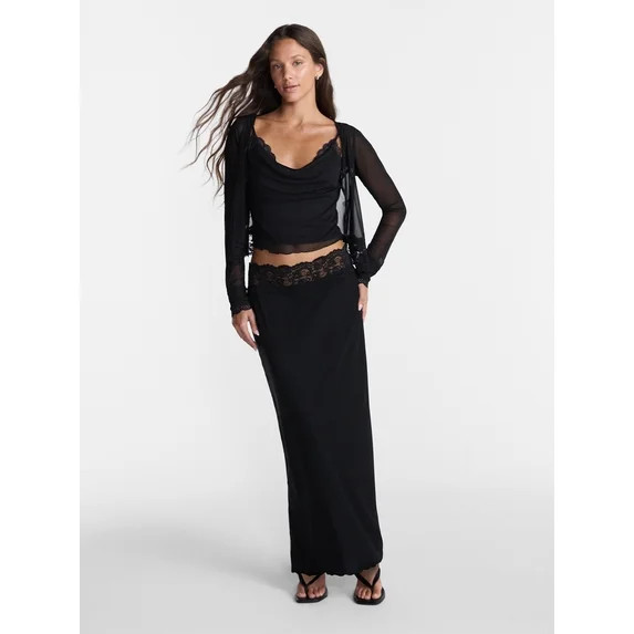 No Boundaries Cowl Neck Tank Top and Cardigan Set with Lace Trim, 2 Piece, Women’s XXS-XXL | Walmart (US)