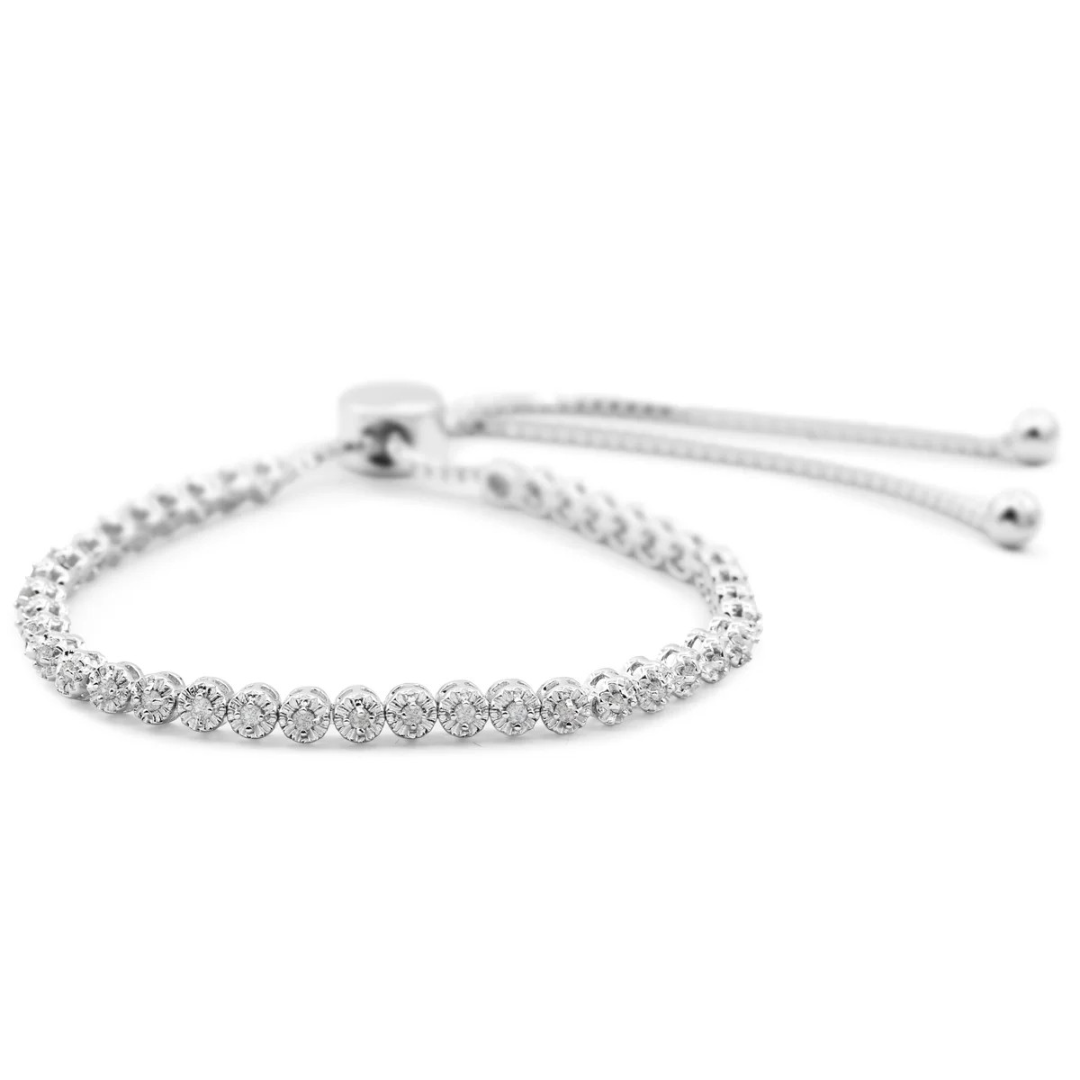 SuperJeweler 1/2 Carat Diamond Bolo Brass Bracelet, Slides to Adjust for Women, White - Walmart.c... | Walmart (US)