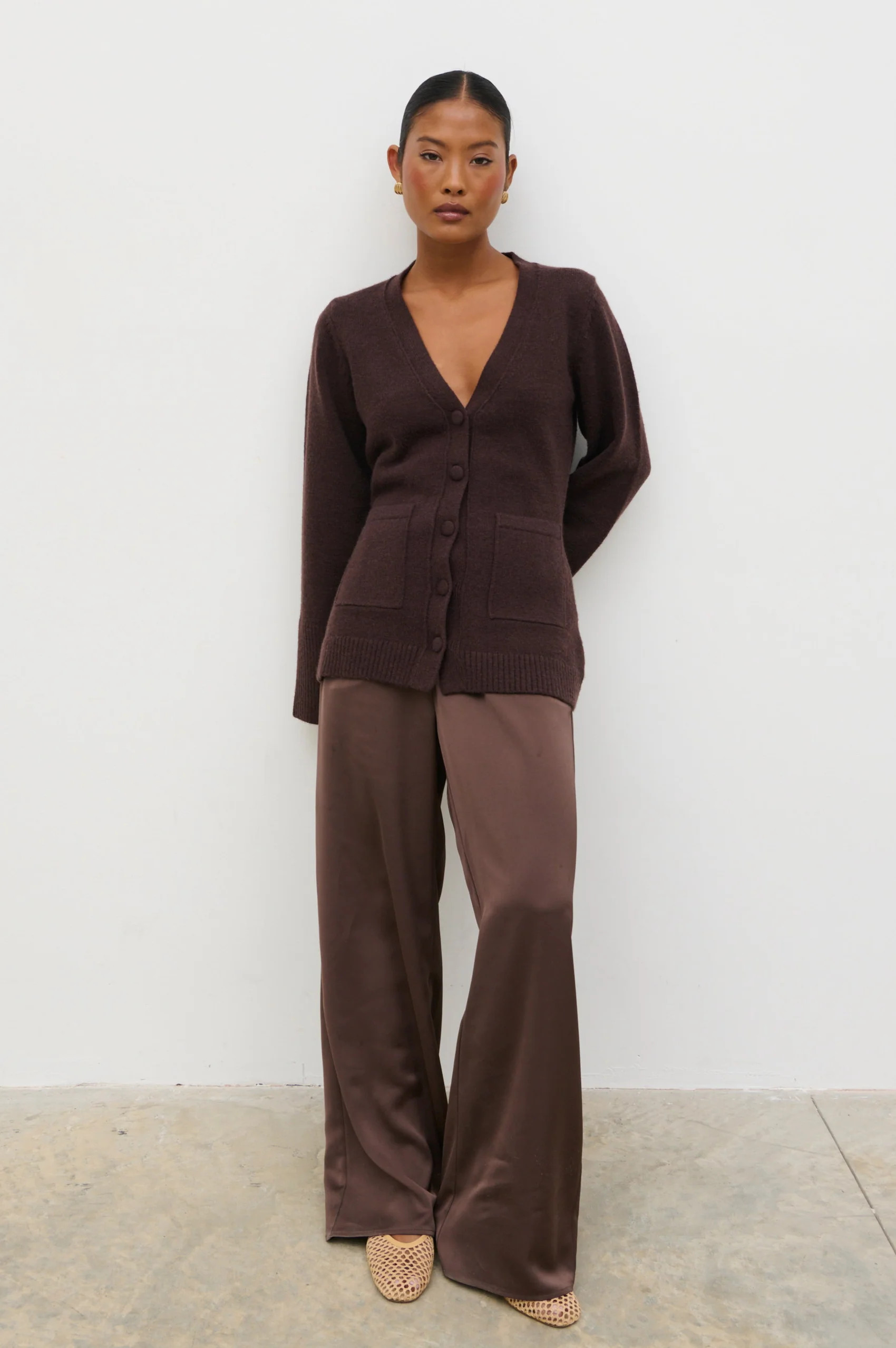 Florie Knit Cardigan with Scarf - Chocolate Brown | Pretty Lavish (UK)