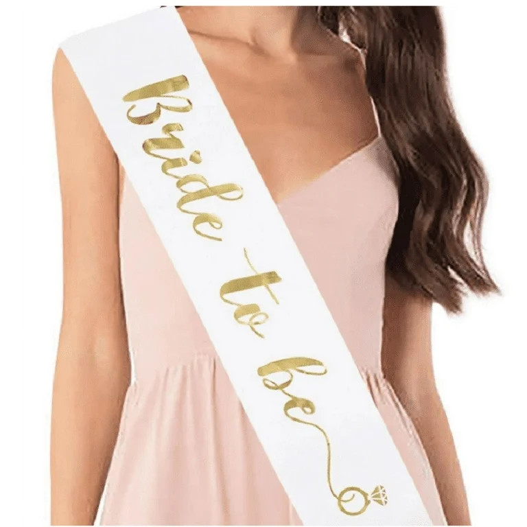 Bride to Be Sash Bridal Party Favor Bachelorette Party Sash Bride Ribbon - White with Gold Print | Walmart (US)