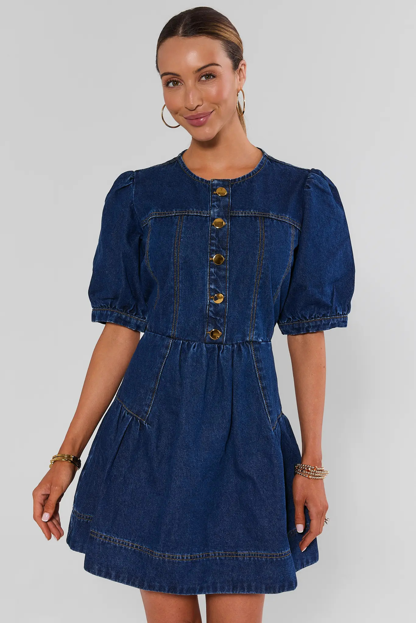 Dark Denim A-Line Short Dress | Avara