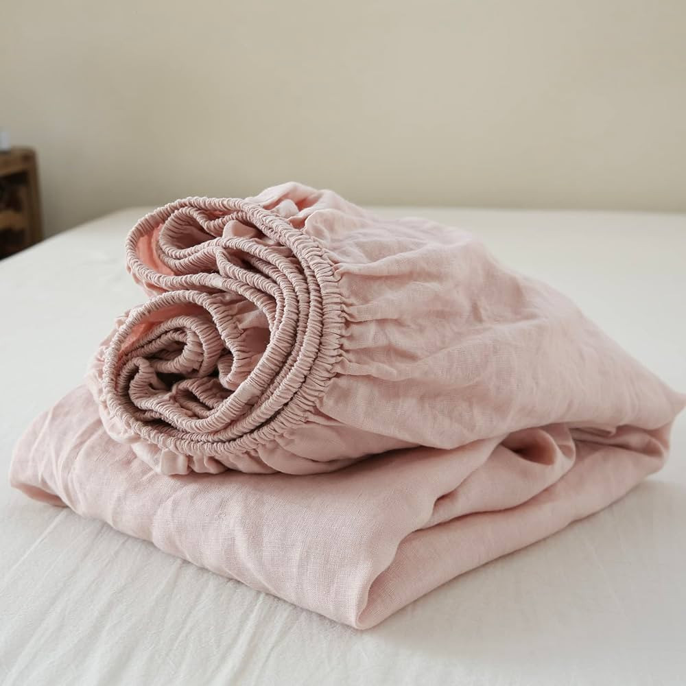 King Linens 100% Linen Fitted Sheet Stone Washed Solid Color - (1 Piece) 14 inch Deep Pocket Matt... | Amazon (US)