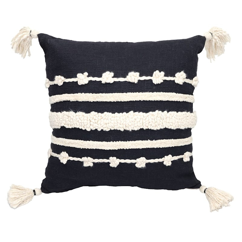 Black Embellished Tassel Throw Pillow, 18" | At Home