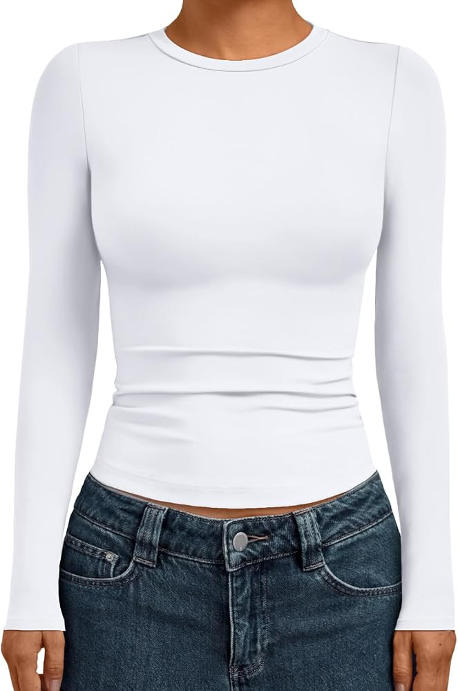 AUTOMET Womens Crew Neck Long Sleeve Shirts Compression Underscrubs Tops | Amazon (US)
