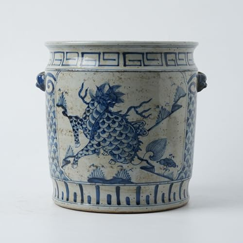 Antique Hand-Painted Flower and Bird Porcelain Pen Holder Old Style Ceramic Planter 9.7 Inch Large Plants Vase Blue & White Porcelain Silla Flower Plant Pots (Dark Blue) | Amazon (US)