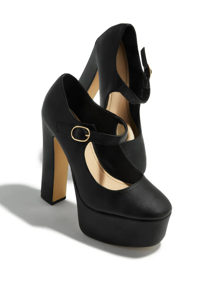 Miss Lola | Bella Black Platform Block Heels | MISS LOLA