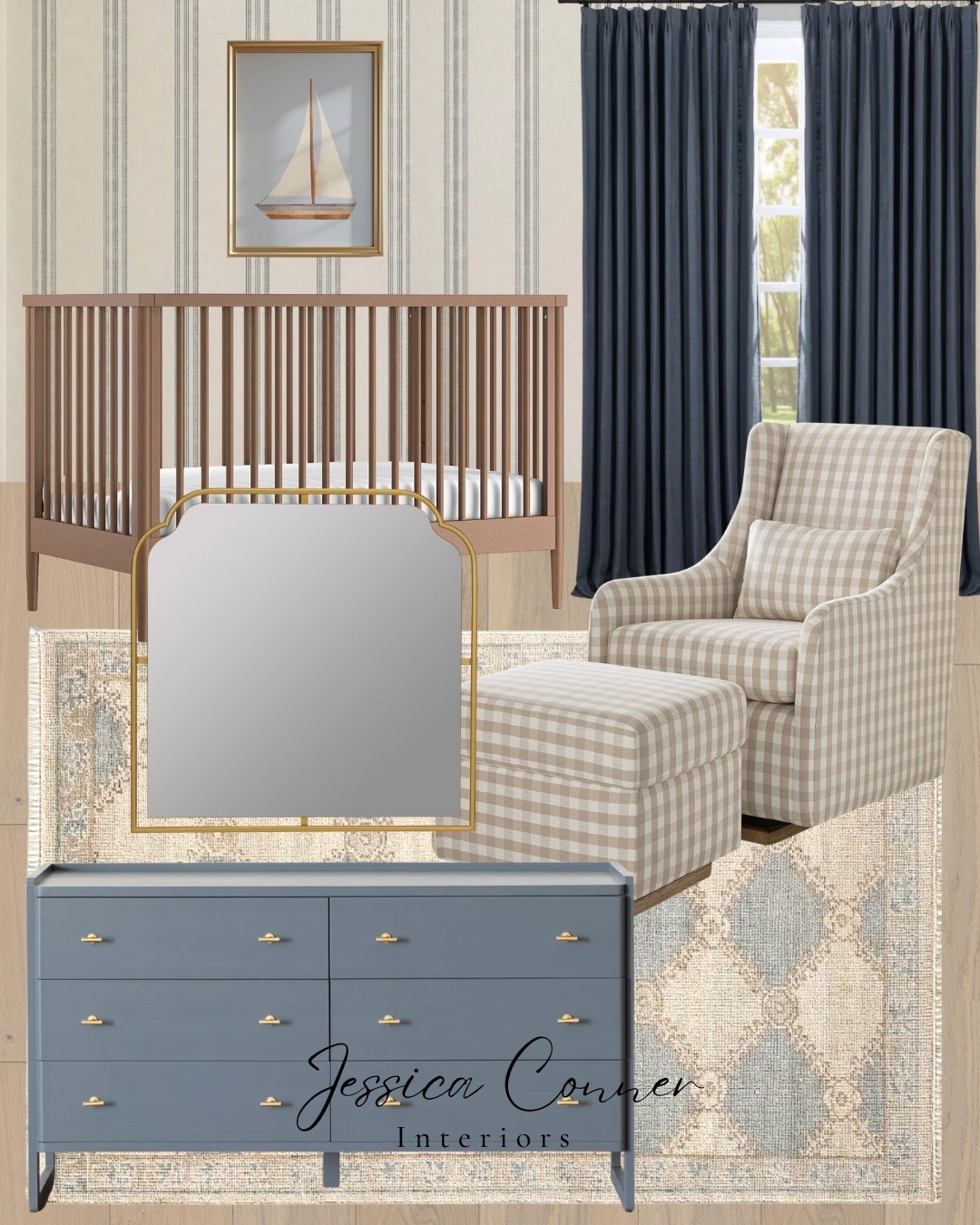 A fresh take on a classic look for baby boy’s first room. ✨✨✨
This space is a blend classic patterns, modern wood tones, and coastal blues for a nursery that feels SO precious.
The goal? A room that grows with them  

Designing a nursery that grows with your family? Let’s make it feel like home.

#nurserydesign #boysnursery #modernclassicstyle #interiorinspo #coastalcool #neutralnursery #kidsroomgoals #nurseryvibes #edesignservices #jessicaconnerinteriors