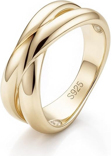 Women's Statement Ring Chunky 14K Gold Plated 925 Sterling Silver, Elegant Intertwined Band, Thic... | Amazon (US)