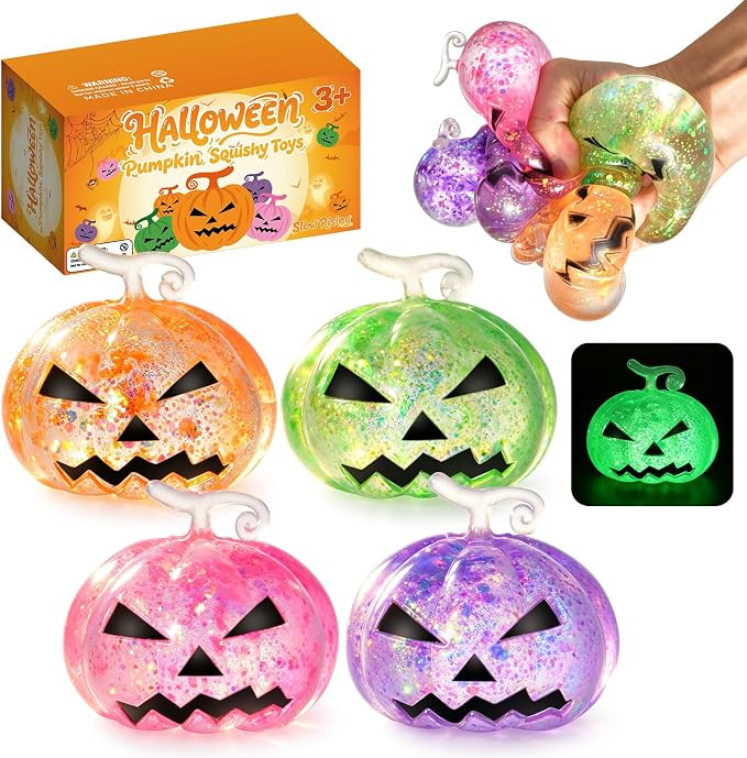 4 Pack Halloween Pumpkin Squishy Toys, Glow in The Dark Squeeze Balls Glitter Slow Rising Stress ... | Amazon (US)