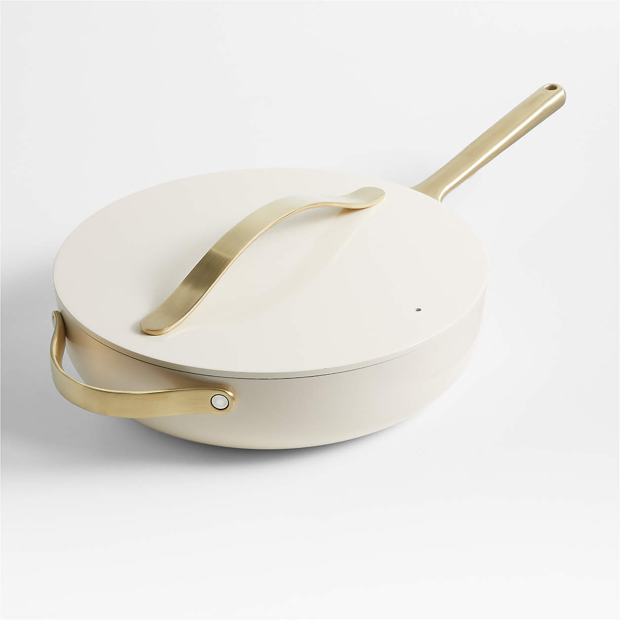 Caraway Cream Ceramic Non-Stick 4.5-Qt. Sauté Pan with Gold Hardware + Reviews | Crate & Barrel | Crate & Barrel